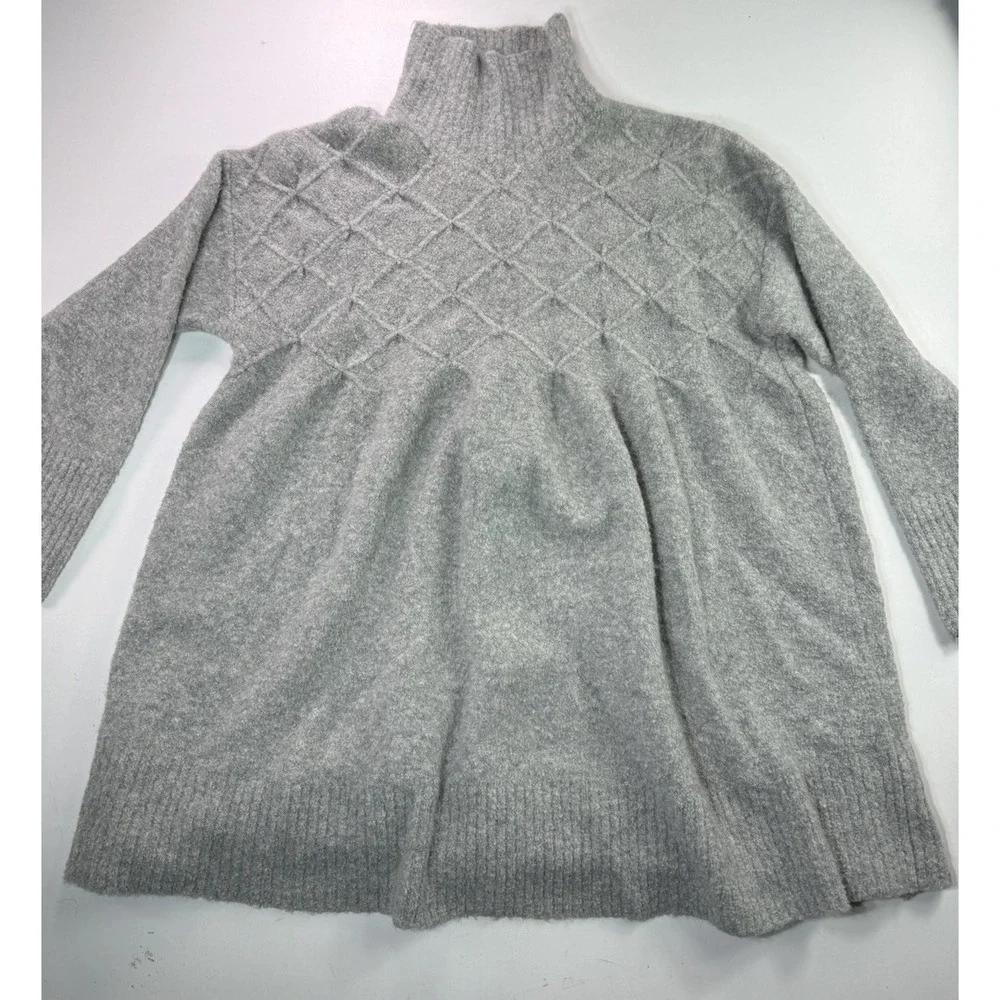 Free People Jaci‎ Sweater Dress XS Gray Mock Neck Babydoll Wool Blend